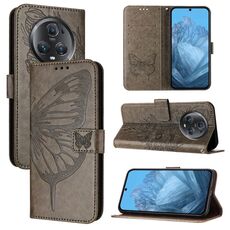 Custodia per telefono in pelle farfalla goffrata per Honor Magic5 Pro (grigio)