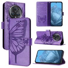 Custodia per telefono in pelle farfalla goffrata per Honor Magic5 Pro (viola)