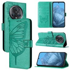 Custodia per telefono in pelle con farfalla goffrata per Honor Magic5 Pro (verde)