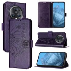 Custodia per telefono in pelle con farfalla goffrata per Honor Magic5 Pro (viola scuro)