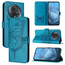 Custodia per telefono in pelle con farfalla goffrata per Honor Magic5 Pro (blu)