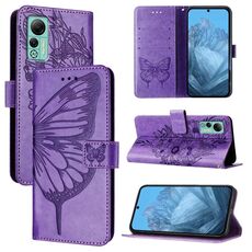 Custodia per telefono in pelle con farfalla in rilievo per Ulefone Note 14 (viola)