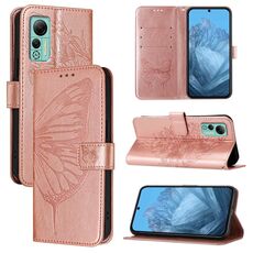 Custodia per telefono in pelle farfalla goffrata per Ulefone Note 14 (oro rosa)