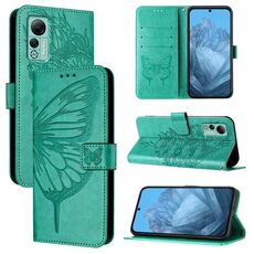 Per Ulefone Note 14 Custodia in pelle con motivo a farfalla in rilievo (verde)
