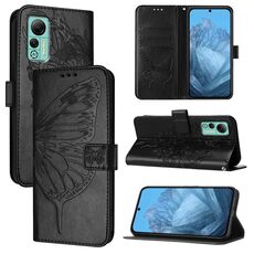 Custodia per telefono in pelle farfalla goffrata per Ulefone Note 14 (nera)