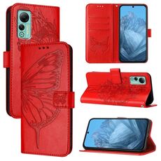 Custodia per telefono in pelle con farfalla in rilievo per Ulefone Note 14 (rossa)