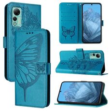 Custodia per telefono in pelle con farfalla in rilievo per Ulefone Note 14 (blu)