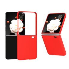 Custodia per telefono a copertura totale 3 in 1 per Honor Magic V Flip, effetto pelle smerigliata (rosso)