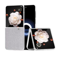 Custodia per telefono in polvere glitterata sfumata trasparente satinata per PC per Honor Magic V Flip (Argento)