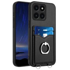 Custodia per telefono con porta carte ad anello Honor X6a Global R20 (nera)