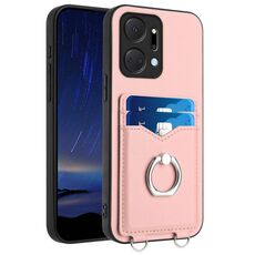 Custodia per telefono con porta carte ad anello per Honor X7a / Play7T R20 (rosa)