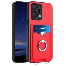 Custodia per telefono con porta carte ad anello per Honor X7a / Play7T R20 (rossa)
