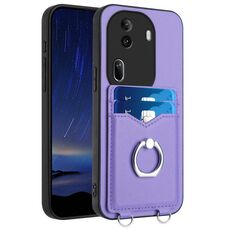 Per OPPO Reno11 Pro Global R20 Custodia per telefono con supporto per carte ad anello (viola)