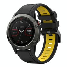 Per Garmin Fenix 5 22mm Cinturino sportivo in silicone bicolore (nero + giallo)