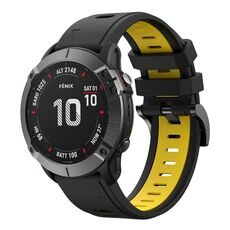 Per Garmin Fenix 6X Pro 26mm Cinturino sportivo in silicone bicolore (nero + giallo)