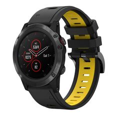 Per Garmin Fenix 5X Plus 26mm Cinturino sportivo in silicone bicolore (nero + giallo)