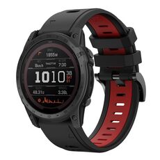 Per Garmin TACTIX 7 / 7Pro 26mm Cinturino sportivo in silicone bicolore (nero + rosso)