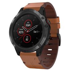Per Garmin Fenix 5X Plus 26mm Cinturino in pelle con fibbia in acciaio (marrone)