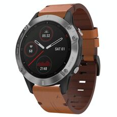 Per Garmin Fenix 6 GPS 22mm Cinturino in pelle con fibbia in acciaio (marrone)