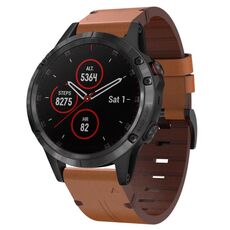 Per Garmin Fenix 5 Plus 22mm Cinturino in pelle con fibbia in acciaio (marrone)