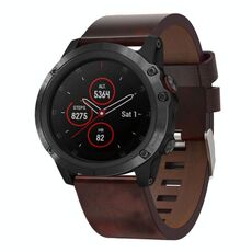 Per Garmin Fenix 5X Plus 26mm Cinturino in pelle con fibbia in acciaio (marrone)