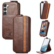 Per Samsung Galaxy S23 5G Splicing Portafoglio Porta carte Verticale Flip Custodia in pelle per telefono (marrone)