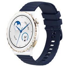 Per Huawei Watch GT3 Pro 43mm 20mm Cinturino in silicone tinta unita con motivo a pois ondulato (blu navy)