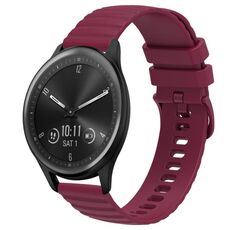 Per Garmin Vivomove Sport Cinturino per orologio in silicone tinta unita con motivo a pois ondulato da 20 mm (rosso vino)
