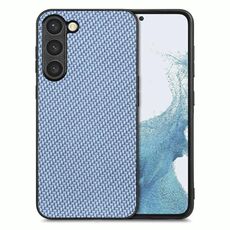 Per Samsung Galaxy S23 5G Custodia per telefono con cover posteriore in pelle con struttura in fibra di carbonio (blu)