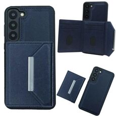 Per Samsung Galaxy S22+ 5G Custodia per telefono con fibbia in metallo tinta unita con slot per schede (blu)