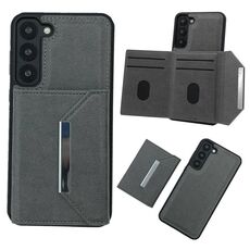 Per Samsung Galaxy S22+ 5G Custodia per telefono con fibbia in metallo tinta unita con slot per schede (grigio)