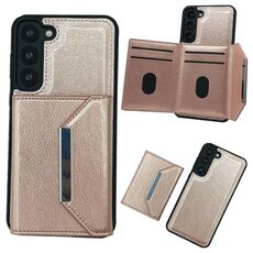 Per Samsung Galaxy S22+ 5G Custodia per telefono con fibbia in metallo tinta unita con slot per schede (oro rosa)