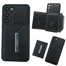 Per Samsung Galaxy S23 5G Custodia per telefono con fibbia in metallo tinta unita con slot per schede (nero)