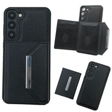 Per Samsung Galaxy S23+ 5G Custodia per telefono con fibbia in metallo tinta unita con slot per schede (nero)