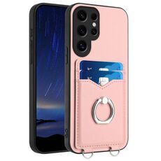 Per Samsung Galaxy S24 Ultra 5G R20 Custodia per telefono con supporto per carte ad anello (rosa)
