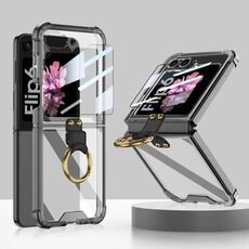 Per Samsung Galaxy Z Flip6 GKK Airbag Ring Custodia per telefono a copertura totale con pellicola temperata (Nero)