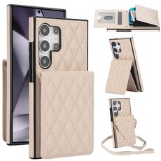 Custodia per telefono RFID con tracolla rombica per Samsung Galaxy S24 Ultra 5G YM015 (bianca)