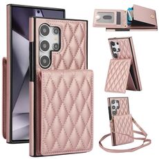 Custodia per telefono RFID con tracolla rombica per Samsung Galaxy S24 Ultra 5G YM015 (oro rosa)