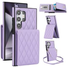 Per Samsung Galaxy S24 Ultra 5G YM015 Crossbody Rhombic Card Bag RFID Custodia per telefono (viola chiaro)