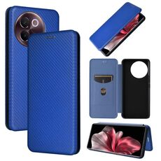 Custodia per cellulare in pelle flip con texture in fibra di carbonio per vivo V30e (blu)