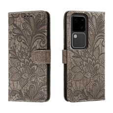 Custodia per cellulare in pelle con vibrazione in rilievo con fiori in pizzo per vivo S18 (grigio)