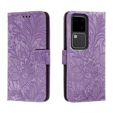 Custodia per cellulare in pelle con vibrazione in rilievo con fiori in pizzo per vivo S18 (viola)