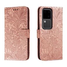 Custodia per cellulare in pelle con vibrazione in rilievo con fiori in pizzo per vivo S18 (oro rosa)