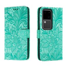 Custodia per cellulare in pelle con vibrazione in rilievo con fiori in pizzo per vivo S18 (verde)