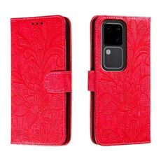 Per vivo S18 Custodia in pelle con stampa a fiori in pizzo (rosso)