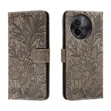 Custodia per cellulare in pelle con vibrazione in rilievo con fiori in pizzo per vivo S18E (grigio)