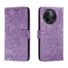 Custodia per cellulare in pelle con vibrazione in rilievo con fiori in pizzo per vivo S18E (viola)