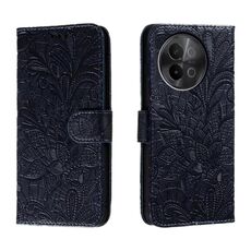 Custodia per cellulare in pelle con vibrazione in rilievo con fiori in pizzo per vivo S18E (blu scuro)