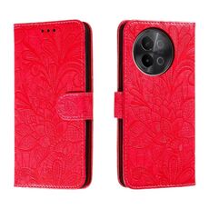 Custodia per cellulare in pelle con vibrazione in rilievo con fiori in pizzo per vivo S18E (rossa)