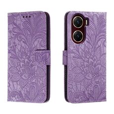 Custodia per cellulare in pelle con vibrazione in rilievo con fiori in pizzo per vivo V29E (viola)